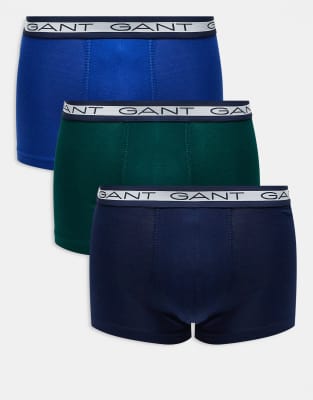 Gant GANT 3 pack trunks with logo waistband in navy blue green
