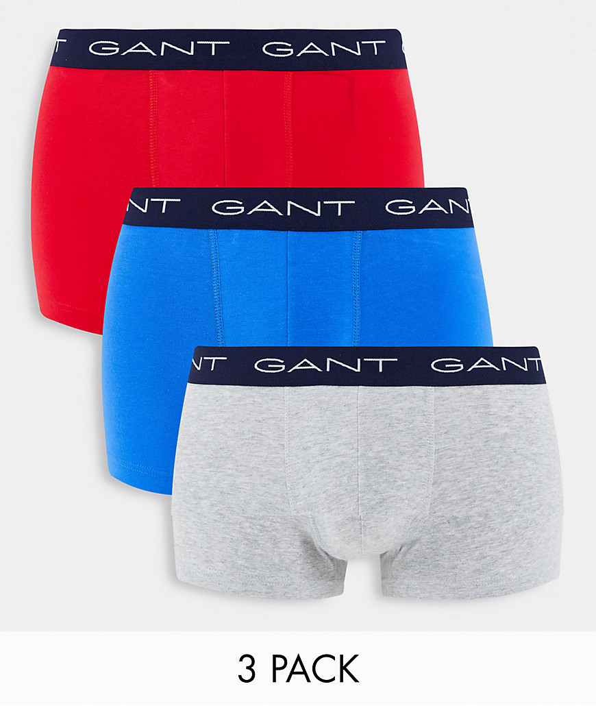 GANT 3 pack trunks with logo waistband in red/grey/blue-Multi