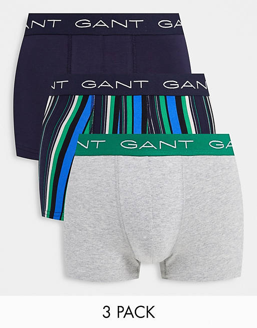 Underwear & Socks Underwear/GANT 3 pack trunks with logo waistband in stripe/black/grey 