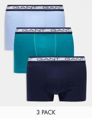 GANT 3 pack underwear with logo waistband in navy green blue