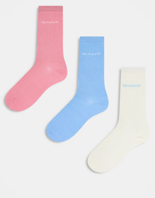 GANT - 3er-Pack Baumwollsocken in Blau, Weiß, Rosa mit Logo-Bunt
