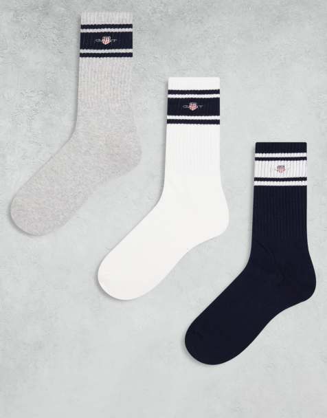 GANT – 3er-Pack Sportsocken in Weiß, Grau und Marineblau mit Wappenlogo - view 1
