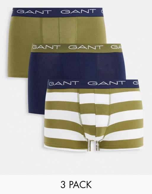 Gant – 3er-Pack Unterhosen in Marineblau/Grün mit Streifen