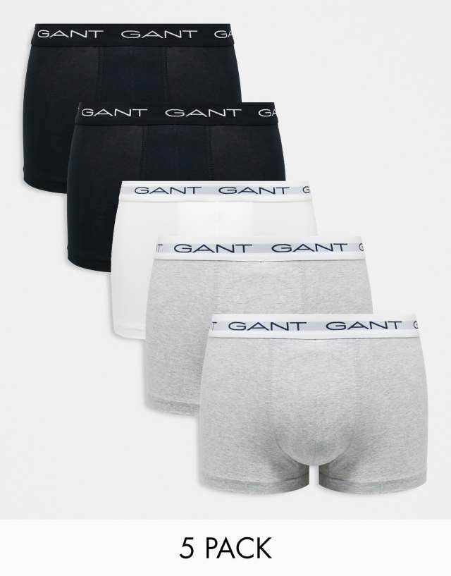 Gant - 5 pack logo waistband trunks in white/grey/black