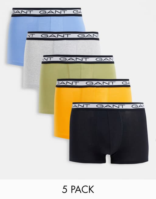 GANT 5 pack trunks in black, grey, green, blue and yellow