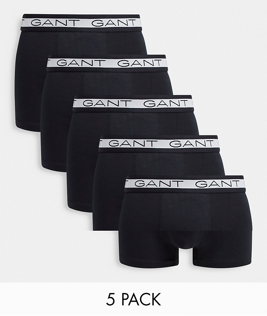 Gant 5-pack trunks in black with logo waistband
