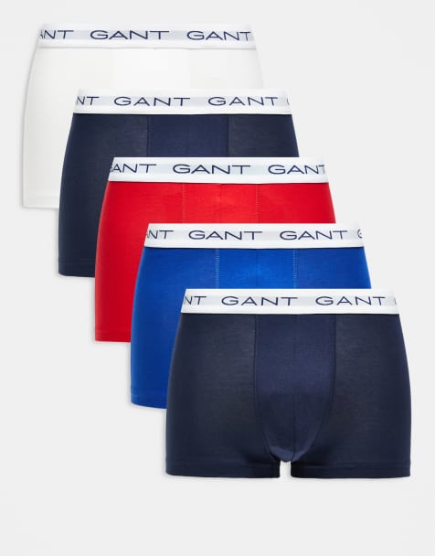 GANT 5 pack trunks with logo waistband in navy blue red white - view 1