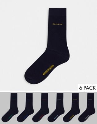 Gant 6 pack socks in navy with multi logo