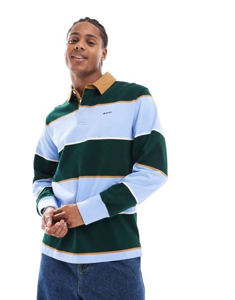 GANT – 75th Anniversary Capsule – Blå, randig rugbytröja med logga - view 1
