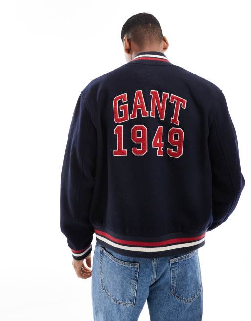 GANT – 75th Anniversary Capsule – Marinblå collegejacka i ylle, 4 av 5