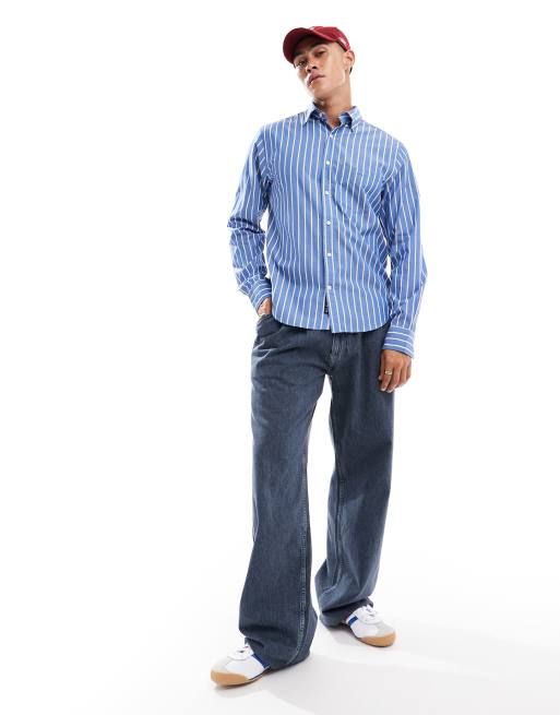 GANT 75th Anniversary Capsule poplin stripe long sleeve shirt with logo in blue, 4 of 4