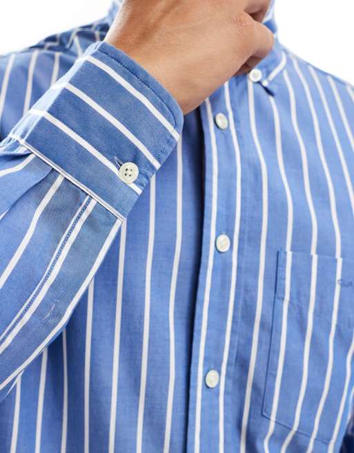 GANT - 75th Anniversary - Chemise rayée en popeline avec manches longues et logo - Bleu, 3 de 4