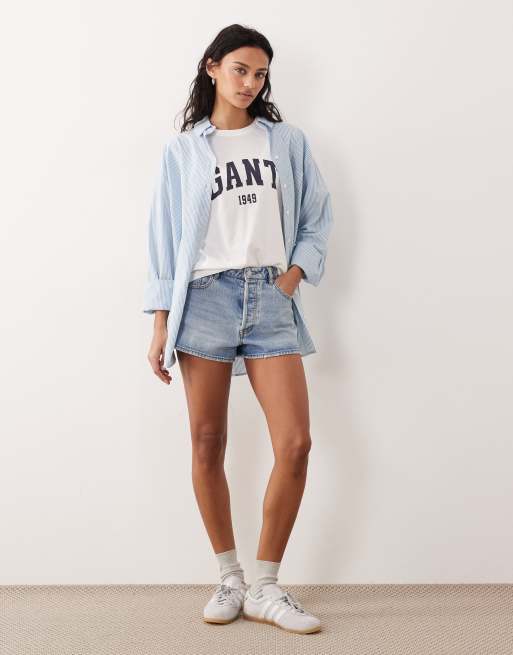 GANT - Aansluitend T-shirt met logo in collegestijl op de borst in eierschaalwit, 3 van 4