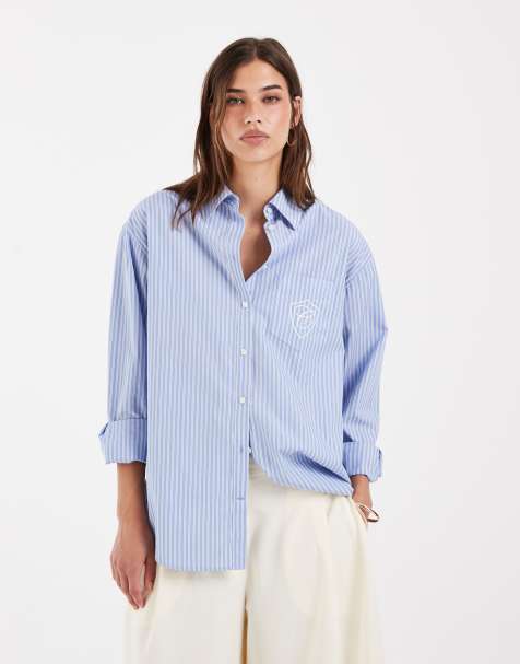Gant afslappet oversized skjorte med logo i blå stribe - view 1