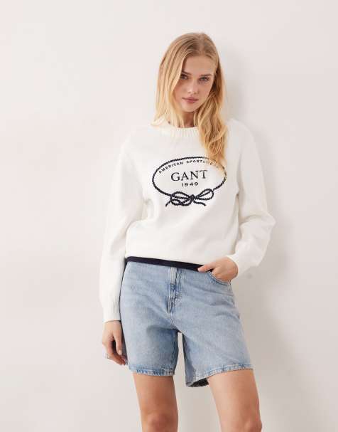 GANT – Äggvit sweatshirt med rund halsringning och vintagelogga på bröstet - view 1