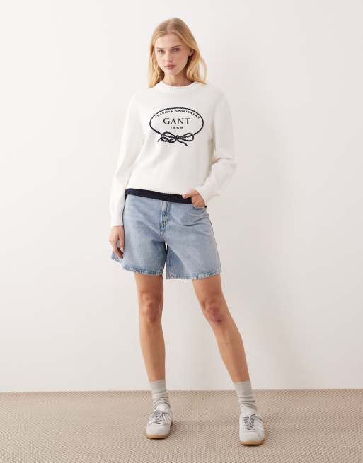 GANT – Äggvit sweatshirt med rund halsringning och vintagelogga på bröstet, 3 av 4