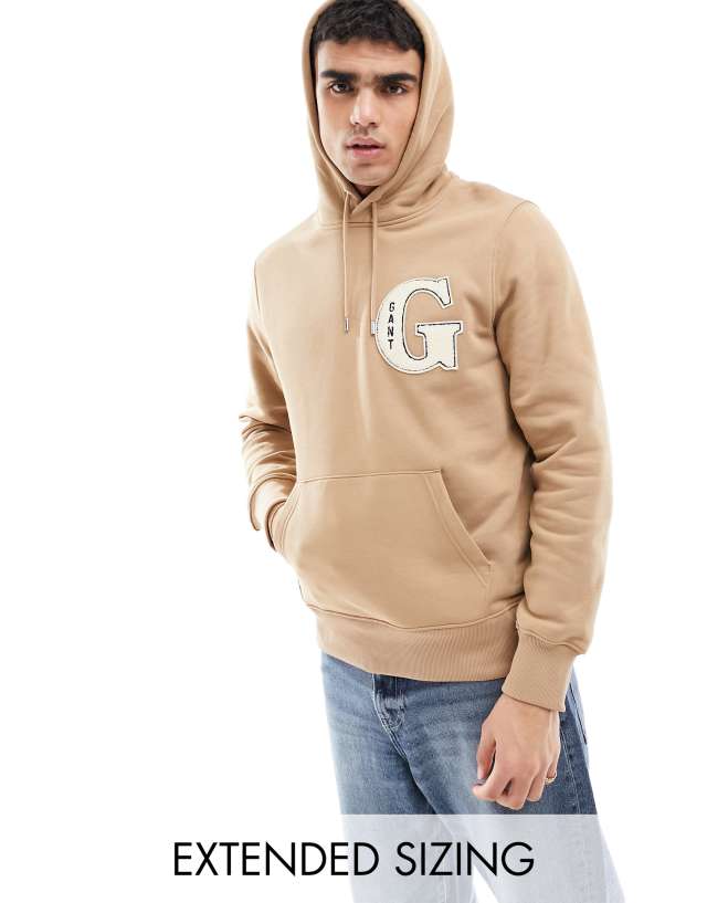 Gant - applique g logo hoodie in khaki tan