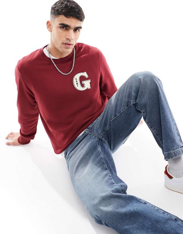 Gant - applique g logo sweatshirt in burgundy