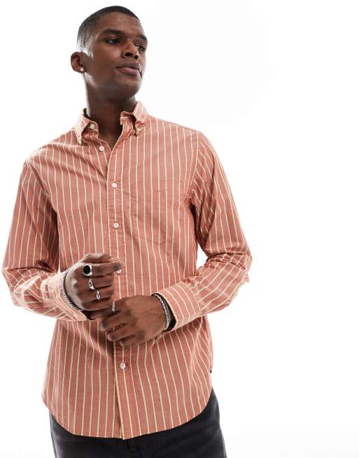 GANT - Archive - Camicia a maniche lunghe rossa a righe con logo