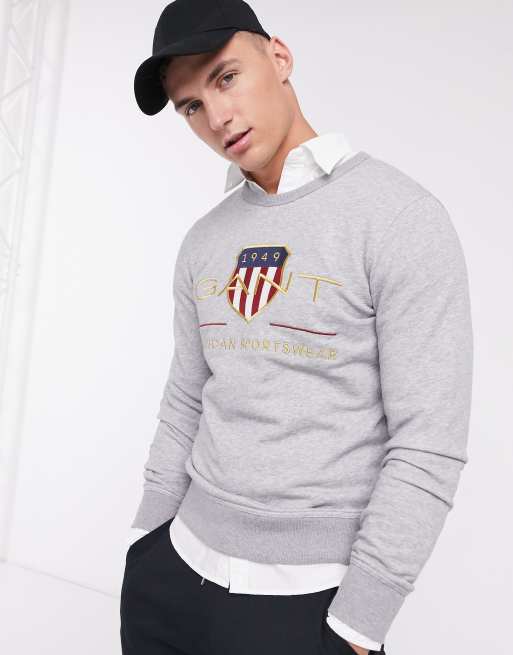 GANT archive embroidered shield logo | in crew grey sweatshirt neck ASOS melange