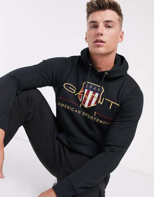 Gant shield best sale hoodie black