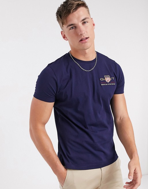 Gant archive embroidered shield logo t-shirt in evening blue