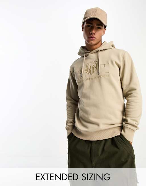 GANT - Archive - Felpa con cappuccio beige con logo dello scudo tono su tono