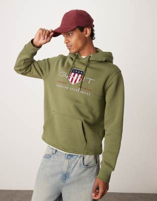 Gant GANT archive large logo hoodie in khaki-Green
