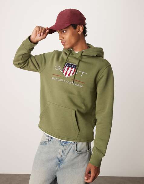 GANT archive large logo hoodie in khaki - view 1