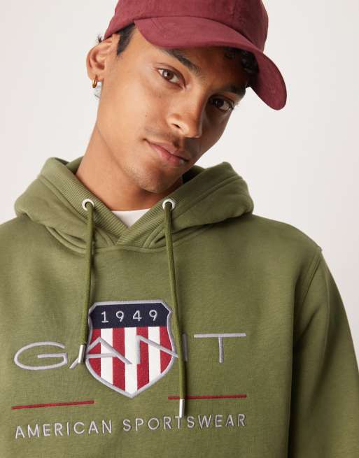 GANT archive large logo hoodie in khaki ASOS
