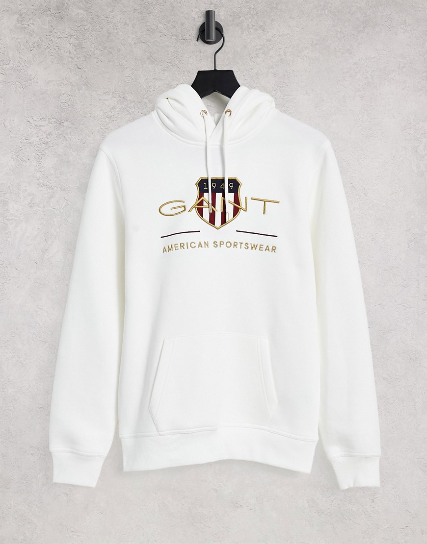 GANT archive shield embroidered logo hoodie in eggshell white