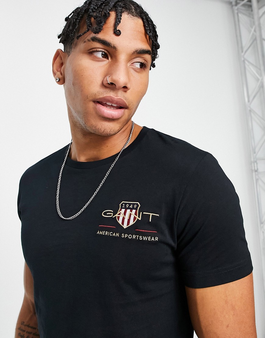 GANT archive shield embroidered logo slim fit T-shirt in black