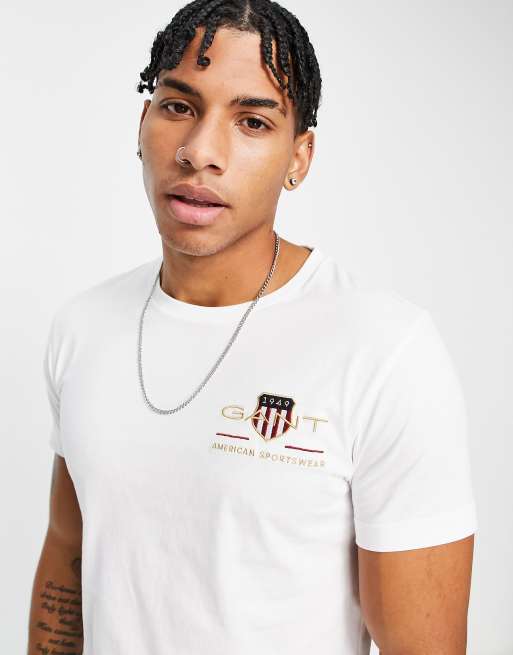 GANT archive shield embroidered logo slim fit t-shirt in white | ASOS