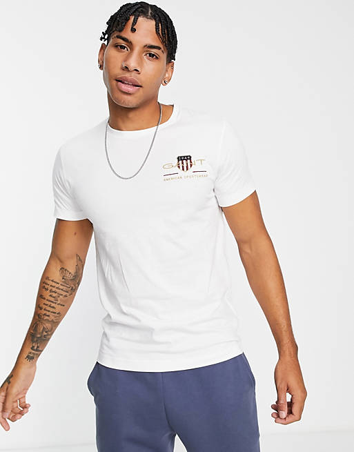 Men GANT archive shield embroidered logo slim fit t-shirt in white 