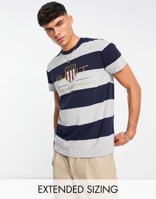 Gant GANT archive shield logo bar stripe t-shirt in grey marl