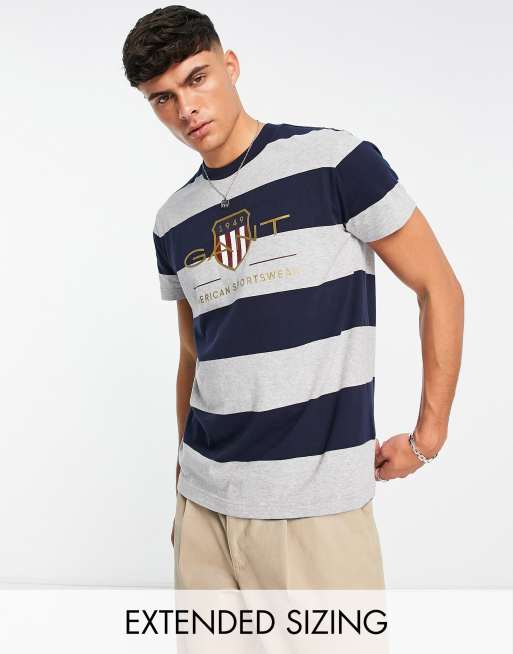 GANT archive shield logo bar stripe t-shirt in grey marl