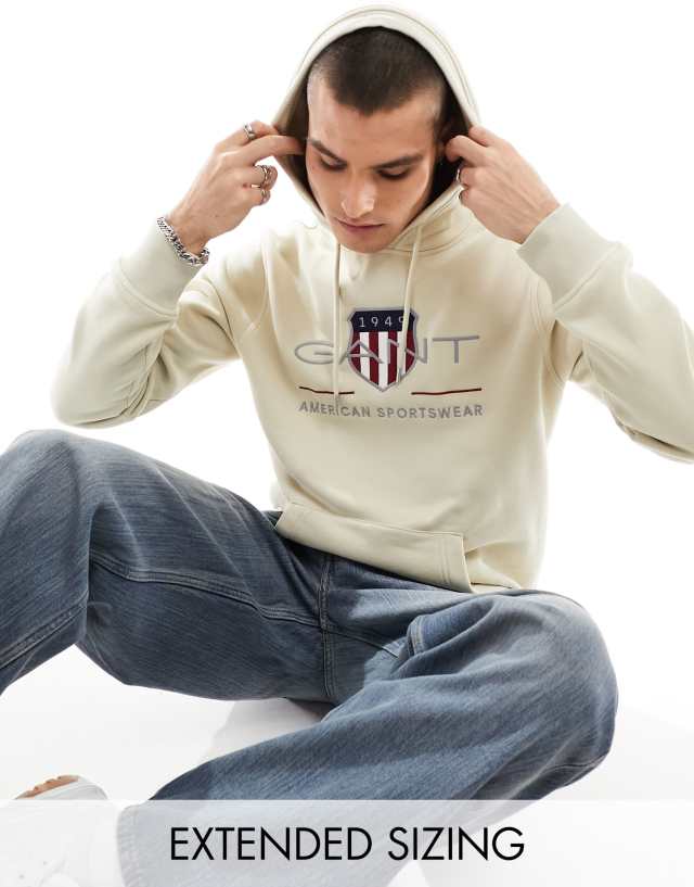 Gant - archive shield logo hoodie in beige