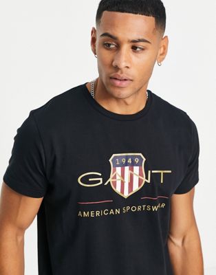 GANT archive shield logo t-shirt in black - ASOS Price Checker