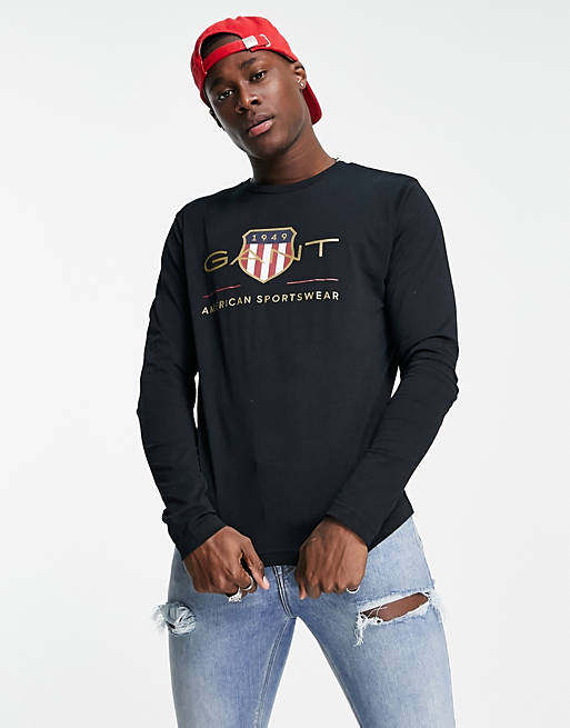 T-Shirts & Vests GANT archive shield long sleeve top in black 
