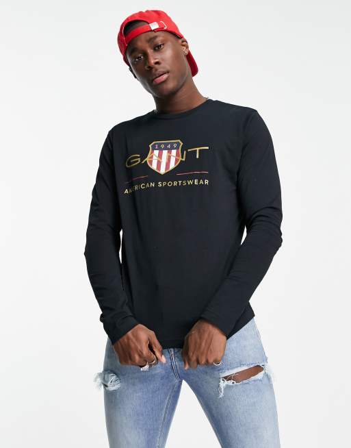 GANT archive shield long sleeve top in black