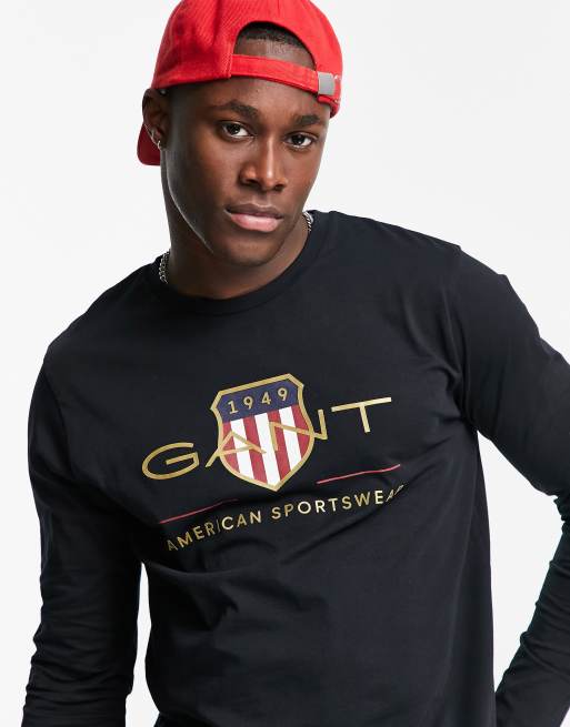 GANT archive shield long sleeve top in black, 4 of 4
