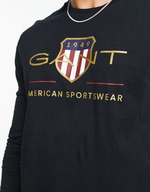 GANT - Archive - Top a maniche lunghe nero con logo dello scudo, 3 di 4