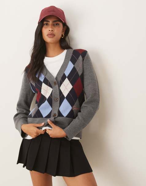 Gant - Argyle gebreid vest in grijs - view 1