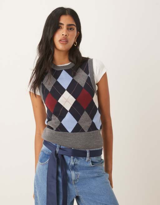 GANT argyle knit wool tank top in gray