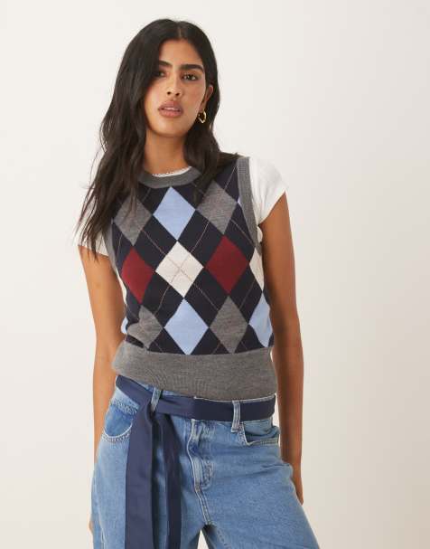 GANT argyle knitted wool vest in grey