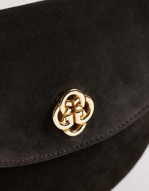 Gant axelväska i äkta mocka och läder, halvmåneformad, svart, 3 av 4