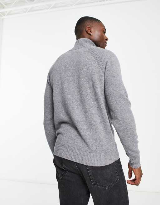 GANT banner shield logo half zip lambswool knit sweater in dark