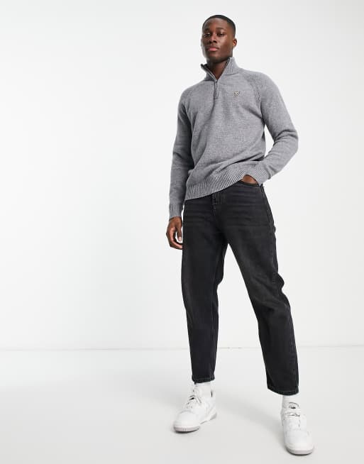 GANT banner shield logo half zip lambswool knit sweater in dark