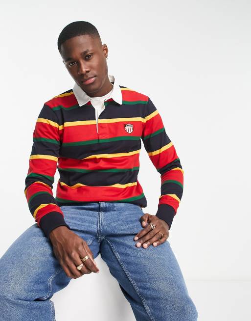 GANT banner shield logo stripe heavy rugby polo in red