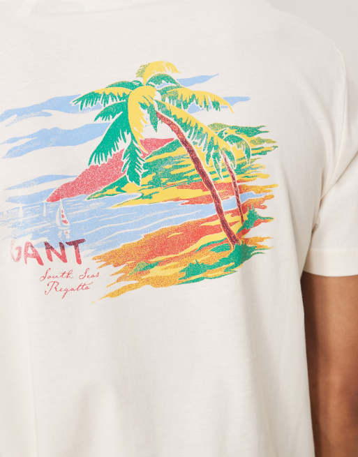 GANT beach logo back print t-shirt in cream, 2 of 4